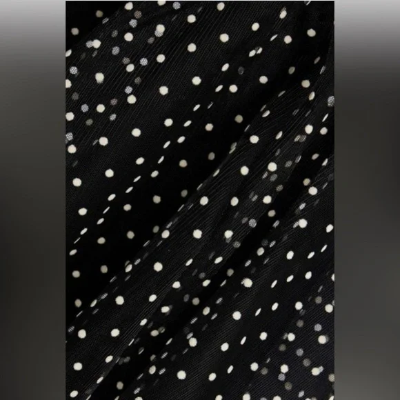 Women's Black Ruched Flocked Polka-dot Tulle Mini Dress - Picture 4 of 8